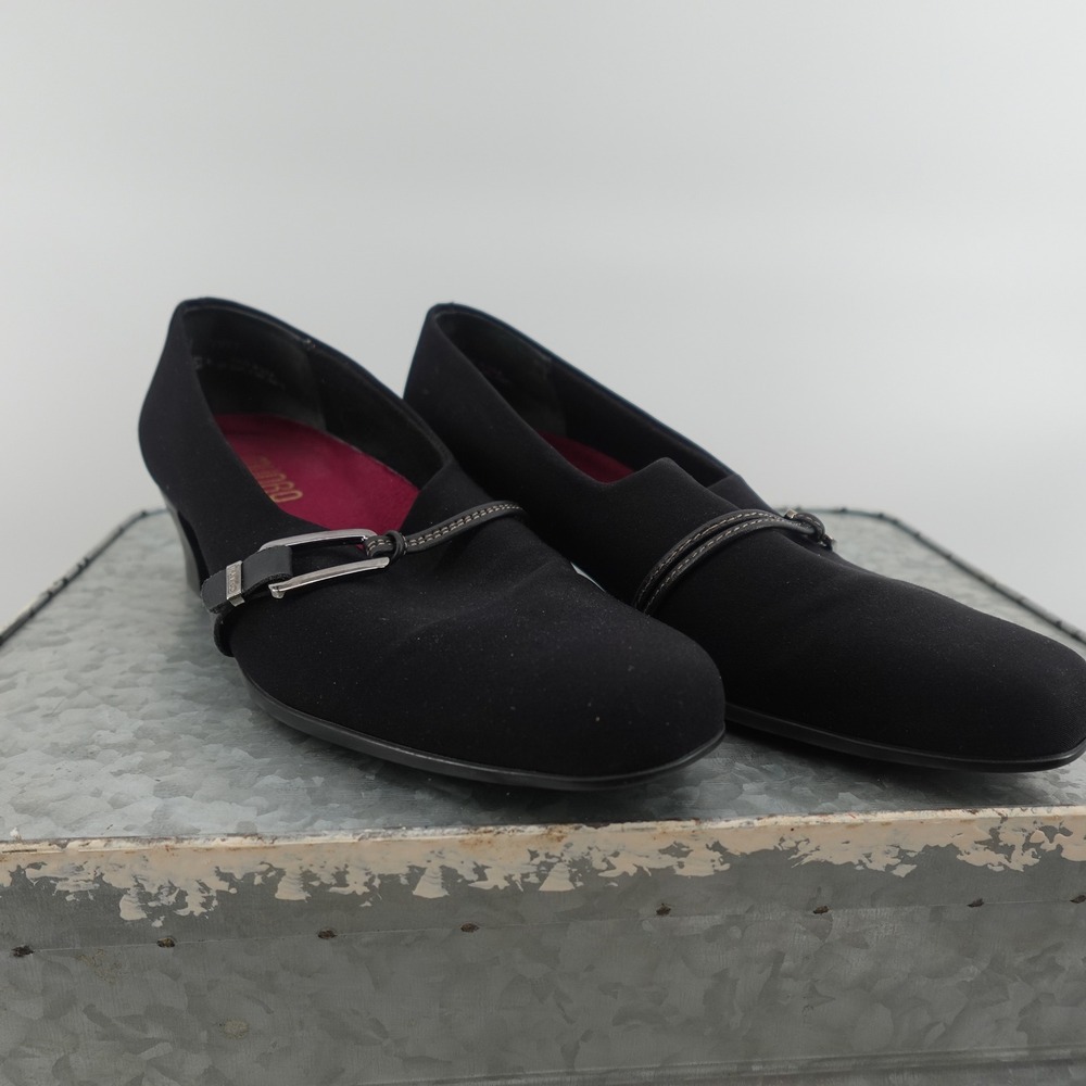 Munro American Womens 7.5 Cindi Black Fabric Low Block Heel Buckle Pumps 7857 - Picture 5 of 8